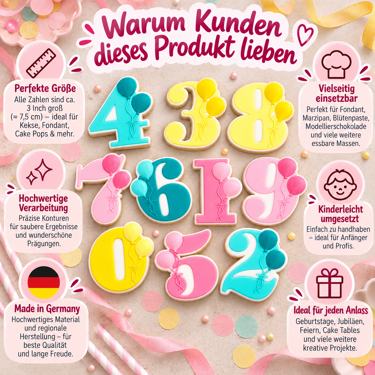 Zahl 0 mit Ballons