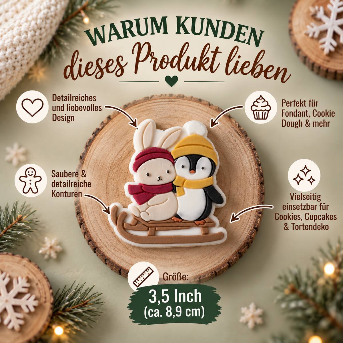 Hase und Pinguin im Schlitten