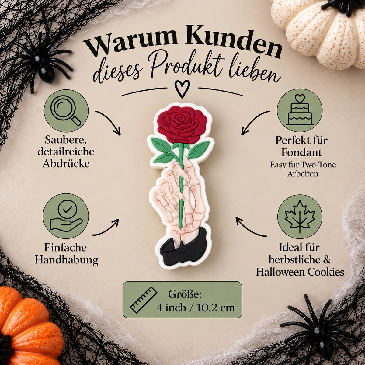Skeletthand mit Rose